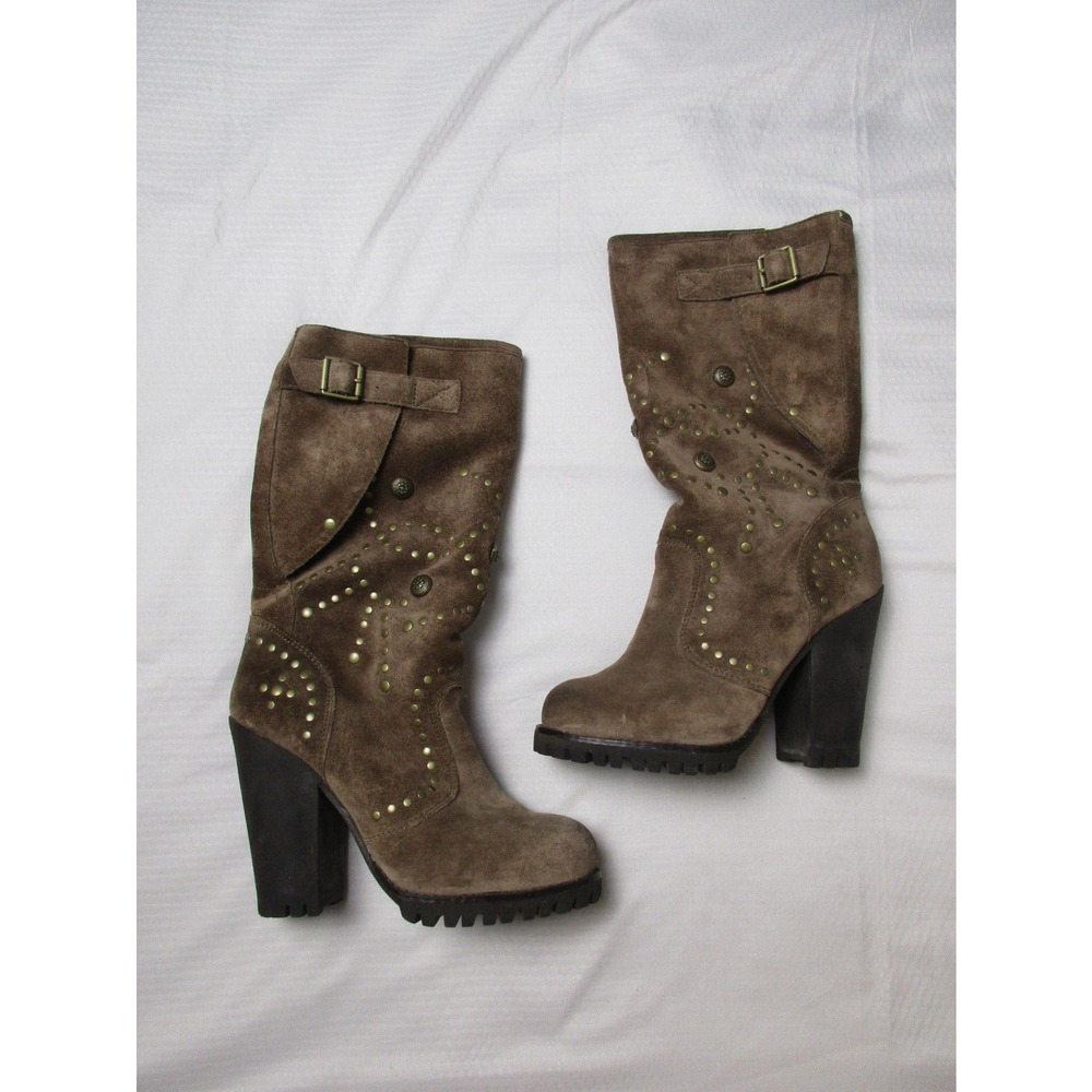 Ash Brown Suede Ankle Boots with Studded Detail